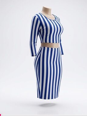 Blue and White Vertical Stripe Pencil Skirt